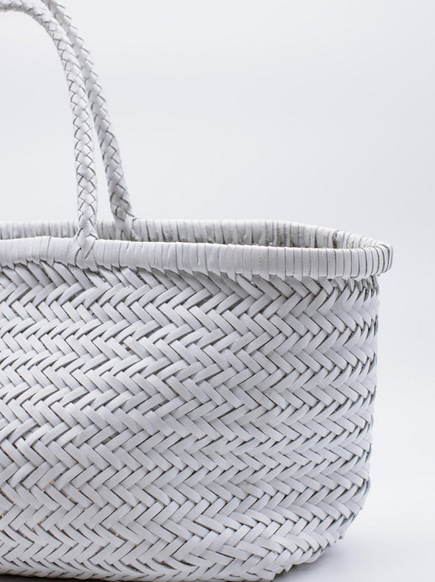 Bamboo Large Triple Jump Woven Leather Tote - White