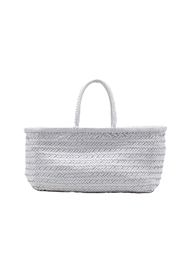 Bamboo Large Triple Jump Woven Leather Tote - White