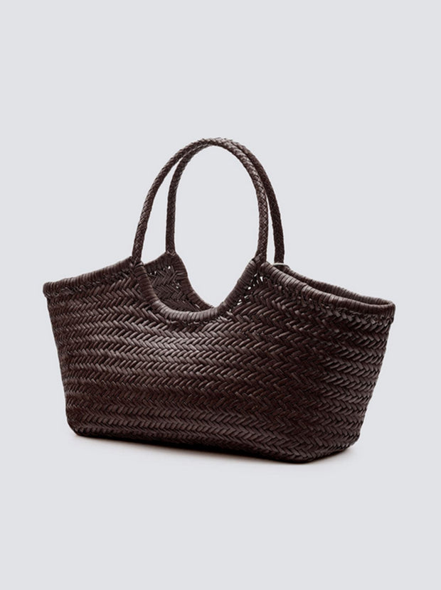 Nantucket Large Woven Leather Tote - Dark Brown