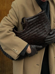 Nantucket Large Woven Leather Tote - Dark Brown