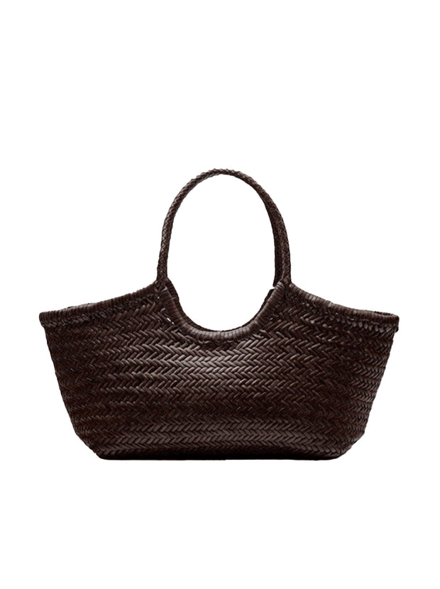 Nantucket Large Woven Leather Tote - Dark Brown