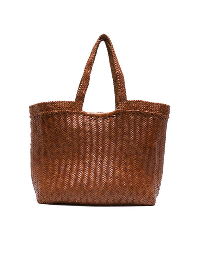 Oversize Triple Jump Weave Maxi Leather Shopper - Tan