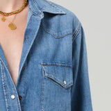 Cropped Western Shirt - Carolina Blue