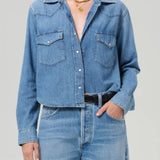 Cropped Western Shirt - Carolina Blue