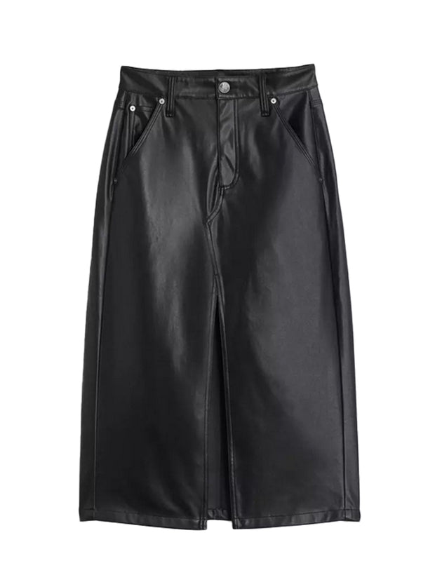 Sid Faux Leather Midi Skirt - Black