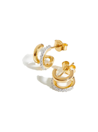 Classic Double Huggie Pave Earrings - Gold / Clear Stone