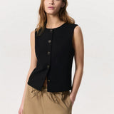 Irina Button-Up Vest - Black