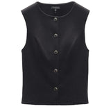 Irina Button-Up Vest - Black