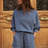 Davidson Half-Zip Sweat Top - Bijou Blue