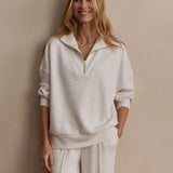 Hawley Half-Zip Sweat Top - Ivory Marl