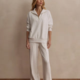 Hawley Half-Zip Sweat Top - Ivory Marl
