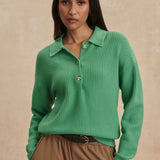 Marlie Polo Knit Sweater - Green Spruce