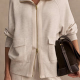 Roxbury Zip-Through Sweat Top - Ivory Marl