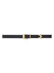 Waylon Gold Buckle Leather Belt - Black