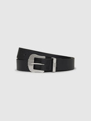 Waylon Silver Buckle Leather Belt - Black