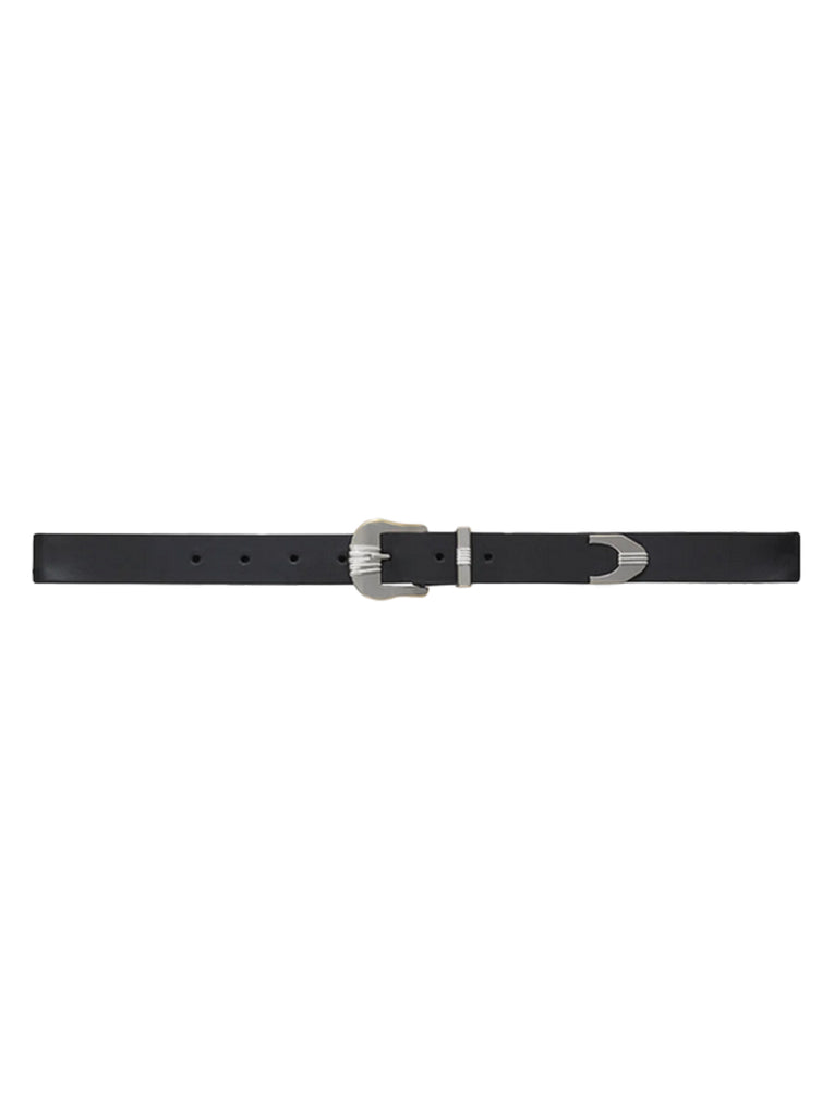 ANINE BING Waylon Silver Buckle Leather Belt Black Shop Label