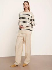 Double Stripe Cashmere Pullover - Heather Pampas