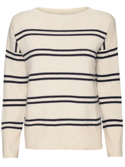 Double Stripe Cashmere Pullover - Heather Pampas