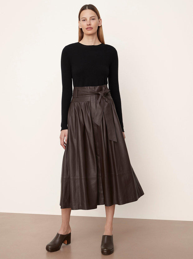 Leather Pleated Skirt - Black Truffle
