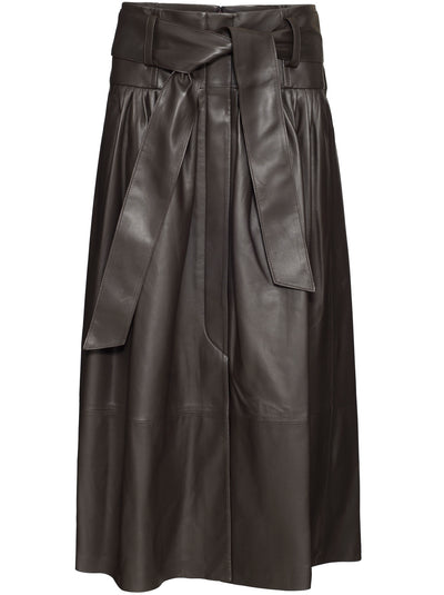 Leather Pleated Skirt - Black Truffle
