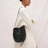 Belted Bucket Bag - Black Leather