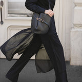 Belted Bucket Bag - Black Leather