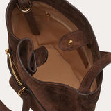 Belted Bucket Bag - Dark Brown Suede