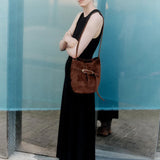 Belted Bucket Bag - Dark Brown Suede