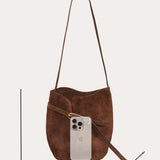 Belted Bucket Bag - Dark Brown Suede