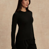 Edna Long Sleeve Fitted Tee - Black