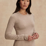 Edna Long Sleeve Fitted Tee - Taupe Marl