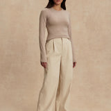 Edna Long Sleeve Fitted Tee - Taupe Marl