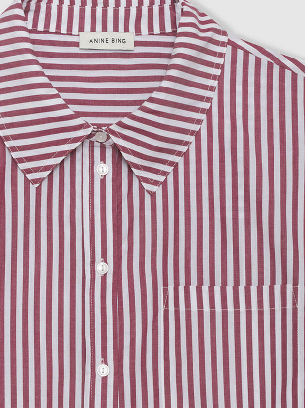 Mika Oversized Cotton Shirt - Red and White Stripe