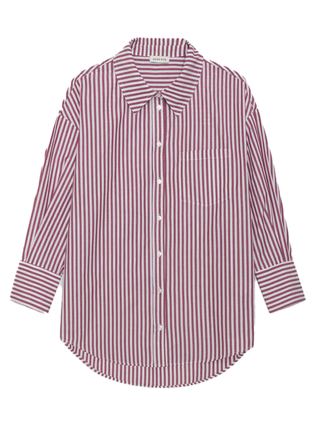 Mika Oversized Cotton Shirt - Red and White Stripe