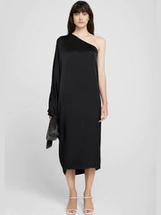 Rowan Silk Midi-Length Dress - Black