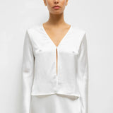 Barb Button Satin Long Sleeve - White