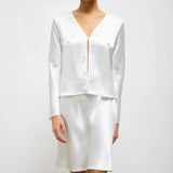 Barb Button Satin Long Sleeve - White