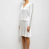 Barb Button Satin Long Sleeve - White