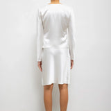 Barb Button Satin Long Sleeve - White