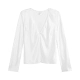 Barb Button Satin Long Sleeve - White