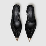 Nina Heel with Metal Toe Cap - Black and White Tweed