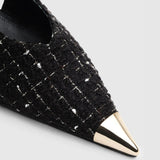 Nina Heel with Metal Toe Cap - Black and White Tweed