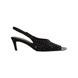 Nina Heel with Metal Toe Cap - Black and White Tweed