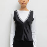 Barb Lace V-Neck Tank - Black