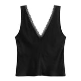 Barb Lace V-Neck Tank - Black