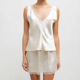 Barb Lace V-Neck Tank - Creme