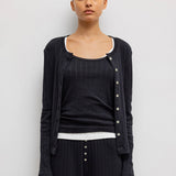 Pointelle Classic Crew Cardigan - Black