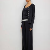 Pointelle Classic Crew Cardigan - Black
