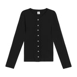 Pointelle Classic Crew Cardigan - Black