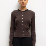 Pointelle Classic Crew Cardigan - Chocolate
